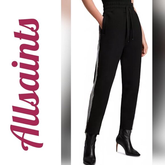 ALLSAINTS GISELLE CHAIN FRINGE TRIM BLACK SWEATPANTS, SIZE SMALL - Picture 5 of 16